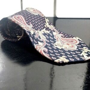 Don Loper Beverly Hills Mens Silk Tie‎ Navy Blue Red Gold Paisley Polka Dot Wide